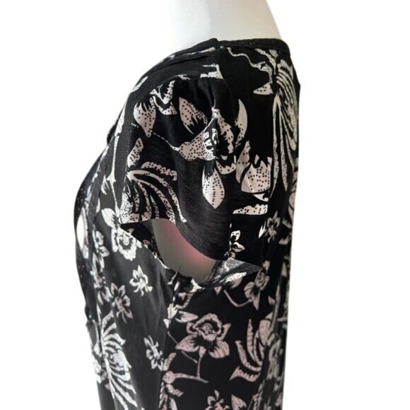 Mark Womens Black & White Floral Print Summer V-Neck Dress Knee-Length Large - Picture 4 of 13
